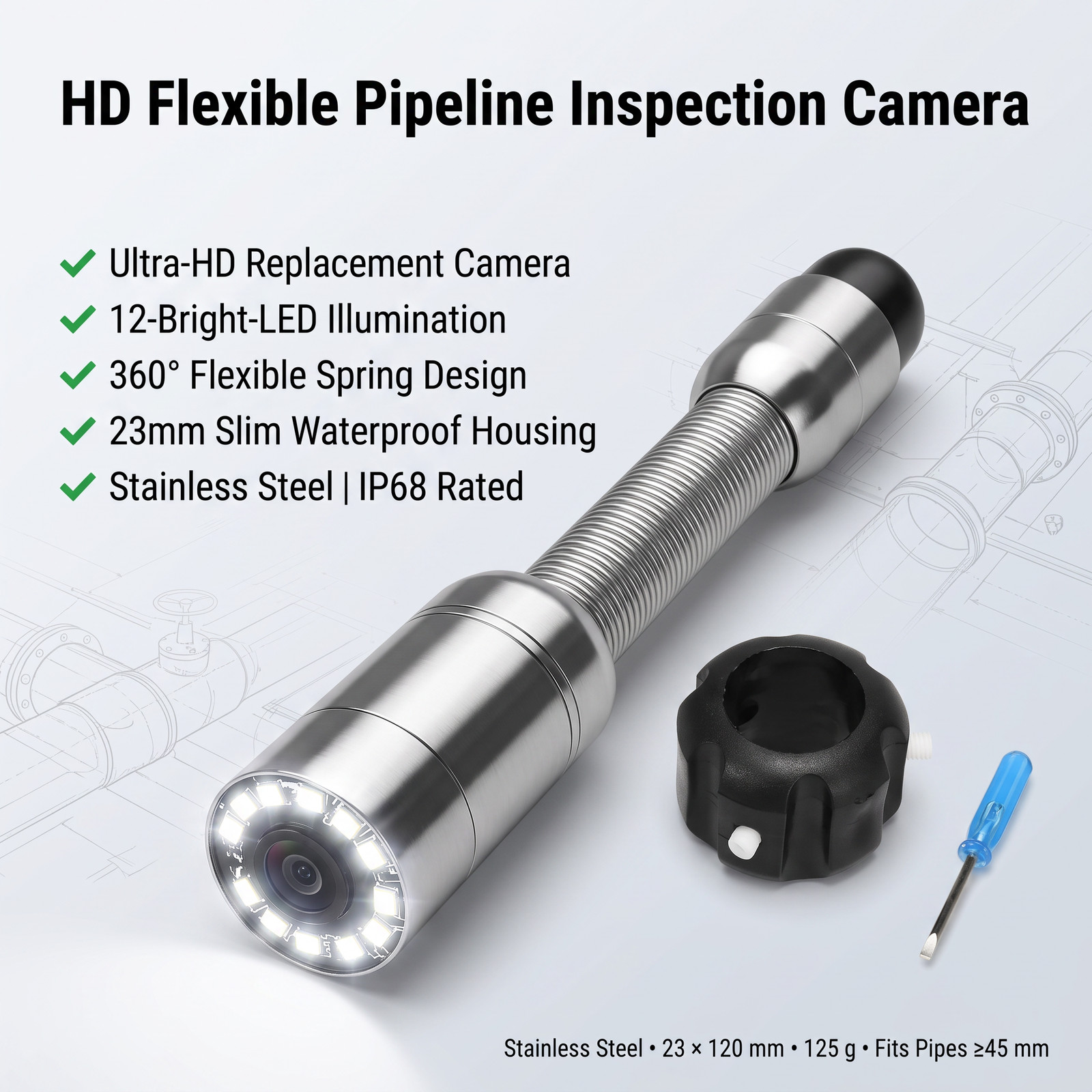 23mm  Sewer Inspection Replacement  + Head Cover &Screwdriver E3V7