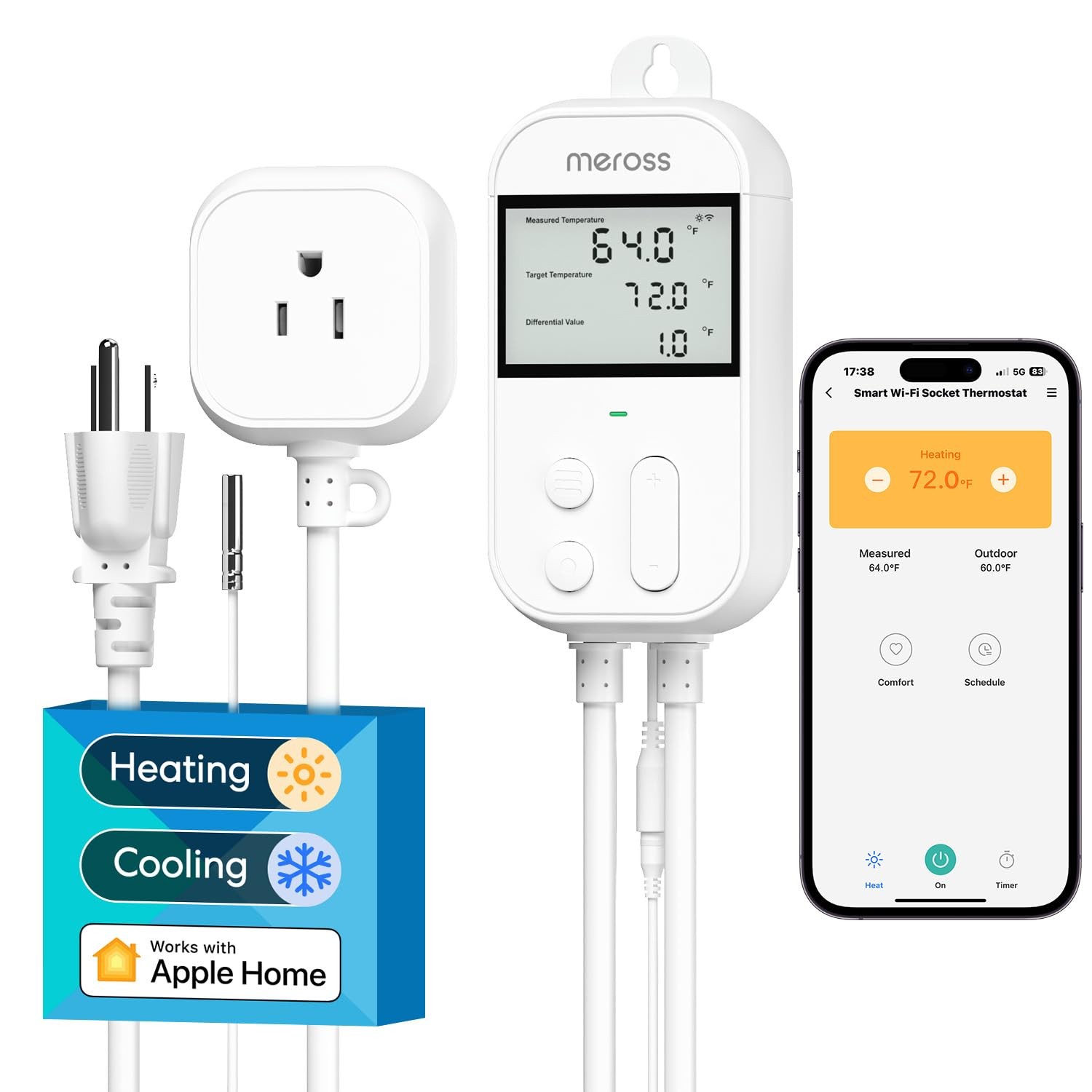 meross Smart Temperature Controller-Apple HomeKit Support, 15A 1800W White