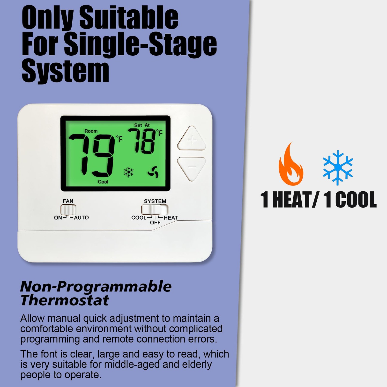 Non-Programmable Thermostats for Home Conventional Single-Stage Systems, up to 1