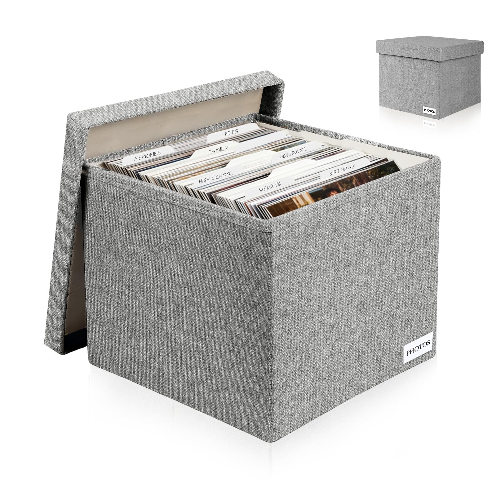 Decorative Photo Storage Box - Linen Photo Box Organizers with Dividers, Fits...