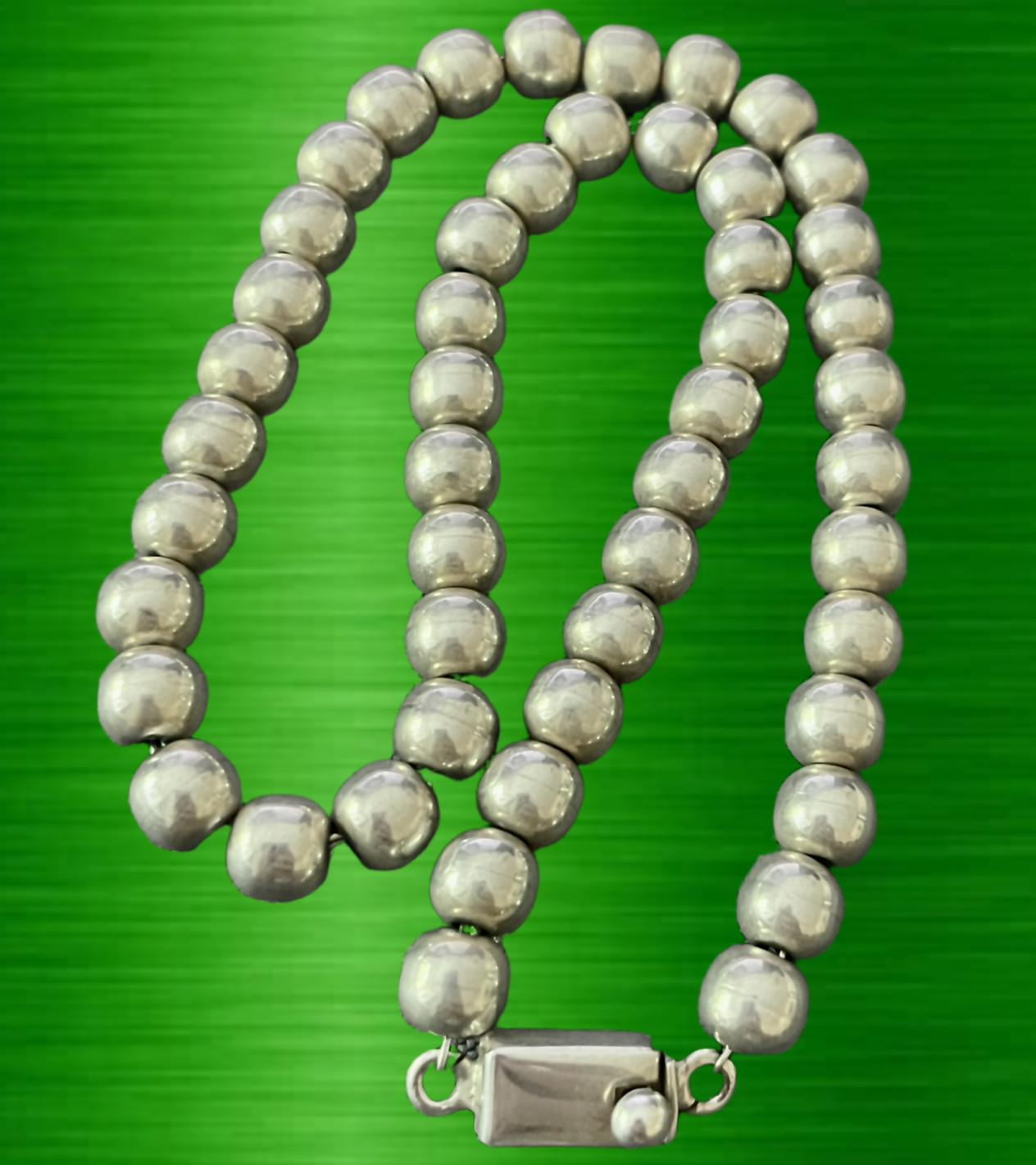 925 Taxco Bead Necklace 15in 52g Silver Choker Mexico TB-95 Box Clasp Vtg beawen