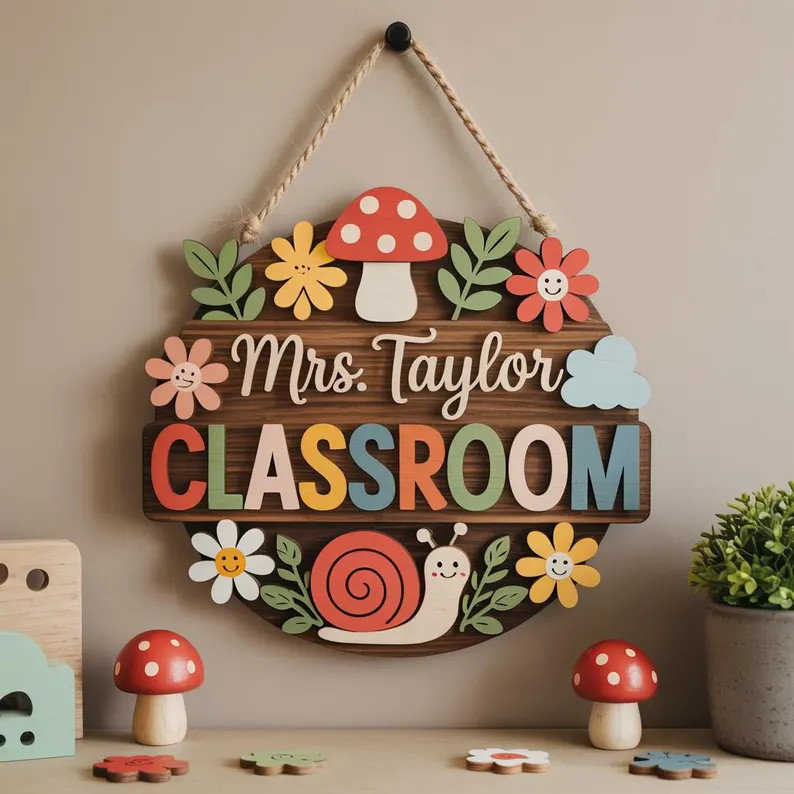Custom Woodland Classroom Science Wall Sign with Rope