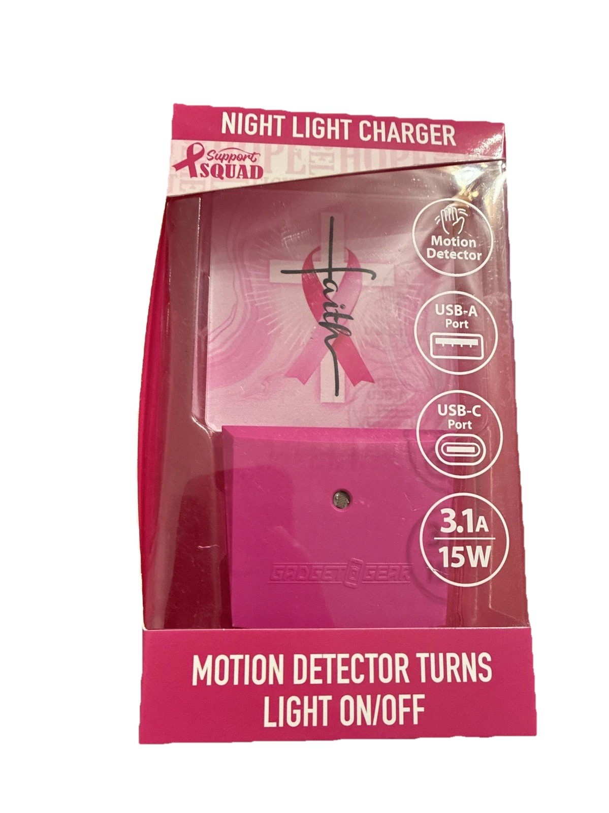 Breast Cancer Support Squad Pink Ribbon Motion Detector Turns Lights On/off