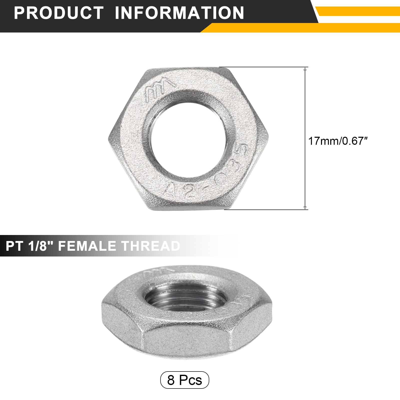 8Pcs Cast Pipe Fitting Hex Locknut PT 1/8" Female Thread 0.67"x0.2"