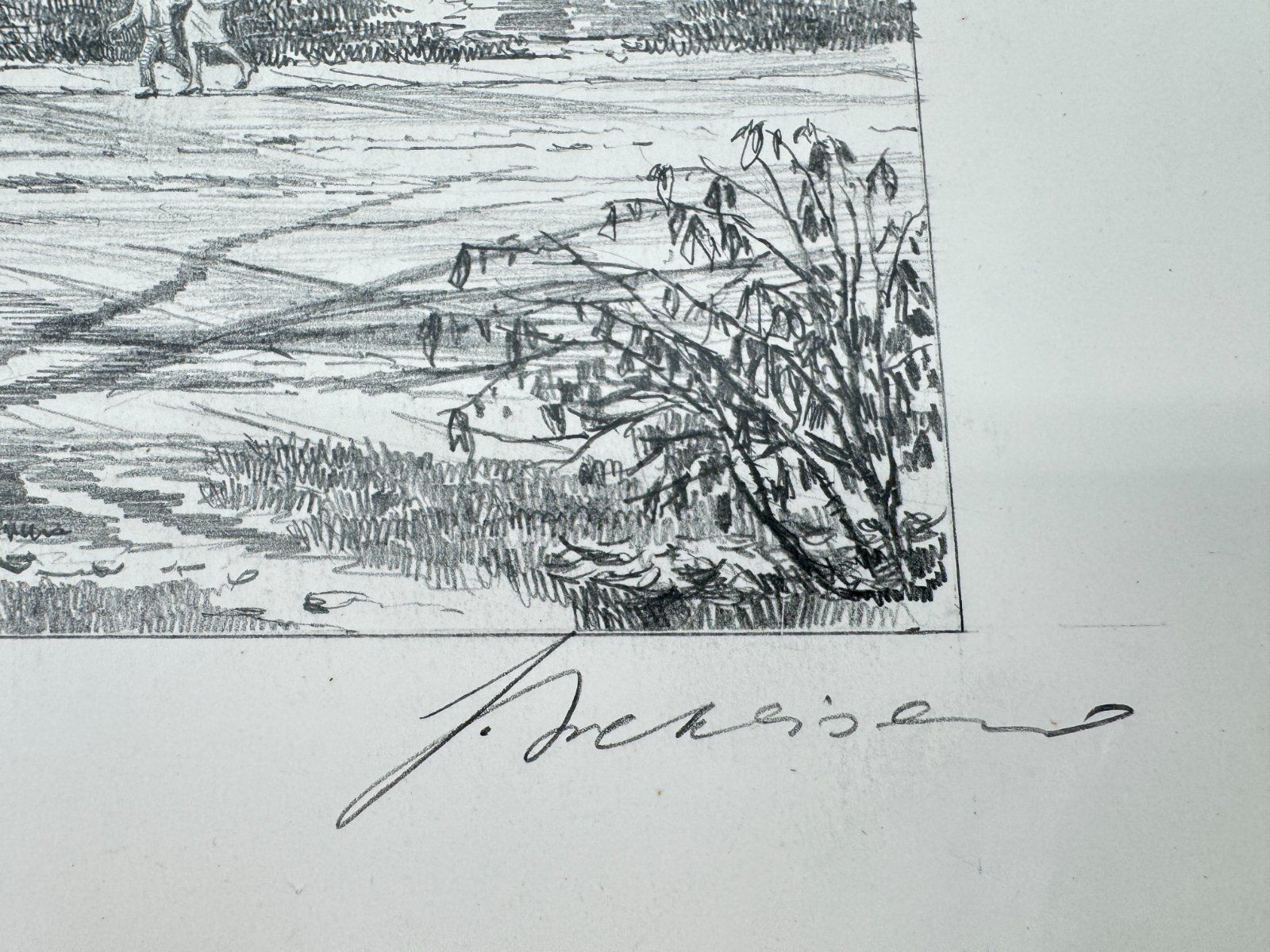 * HEINZ WEHLISCH DRAWING CASTLE GRÜNWALD MUNICH VIEW SIGNED