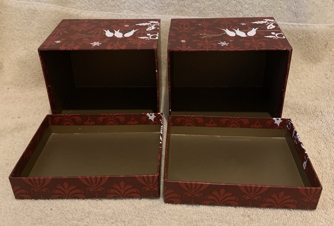 2 Pc Red & White DOVES OF PEACE Gift / Keepsake Boxes 4x5x4 - EUC