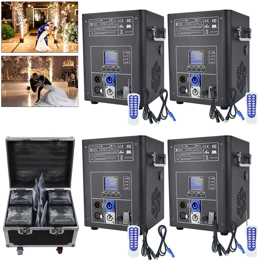 4pcs DMX Remote 750W Fireworks Sparkler Cold Spark Machine stage w/Flight Case