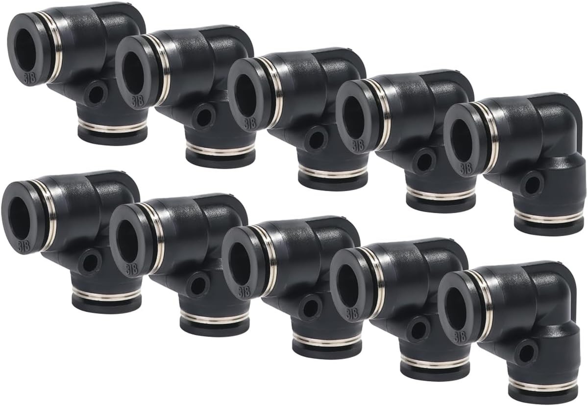 Push To Connect Air Fittings Tube 3/8" Od Elbow Air Line Union Push Pack of 10