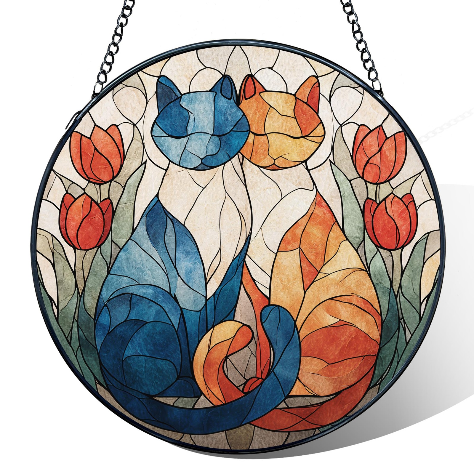 Cat Stained Glass Window Hanging, Valentines Day Suncatcher, Cat Lovers Gifts...