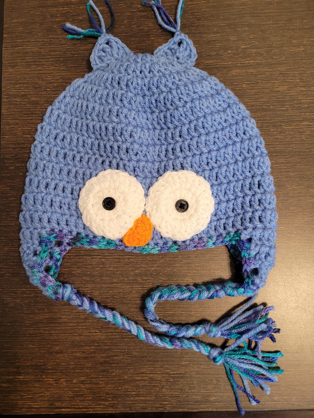 crocheted teen/adult blue owl hat fits 8yr to adult