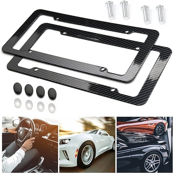Black Car Carbon Look License Plate Frame Cover Front Or Rear Universal