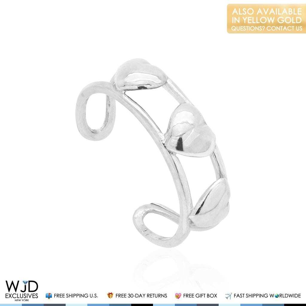 14k Solid Yellow White Gold Heart Toe Ring Size 3 (adjustable)