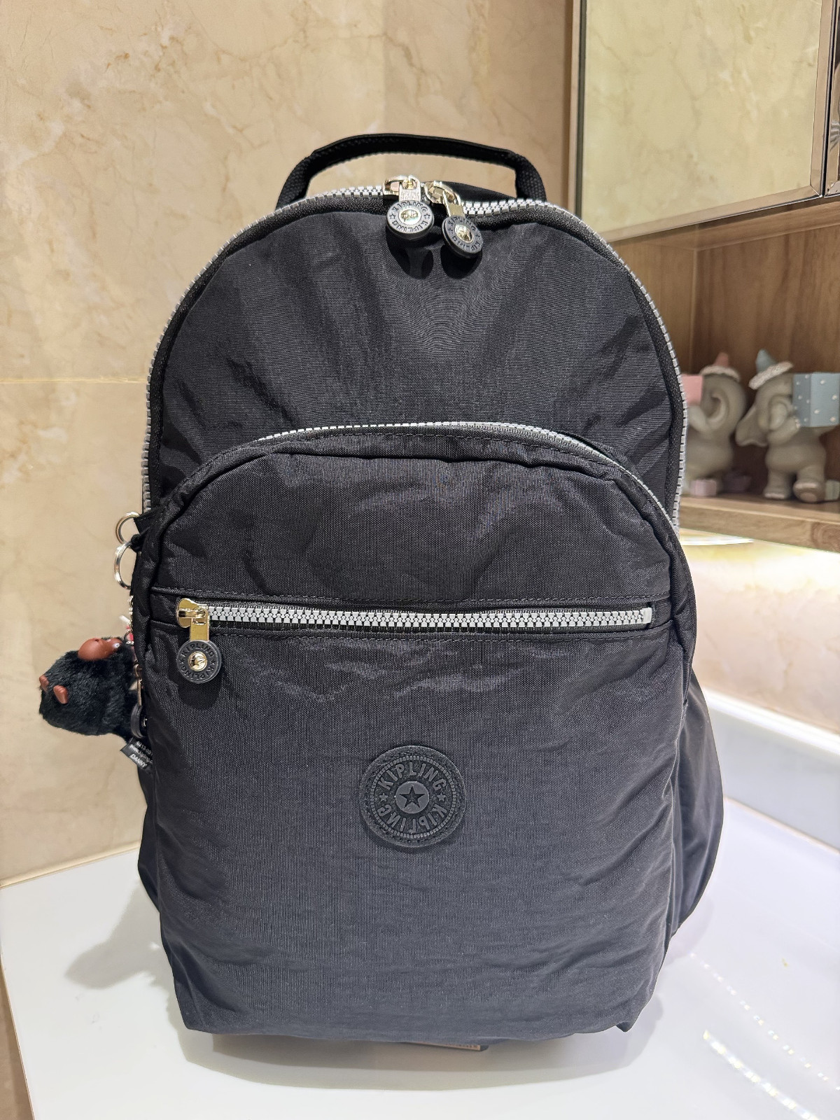 NWT Kipling Seoul vintage laptop Large Backpack in Black silver zipper 45cm