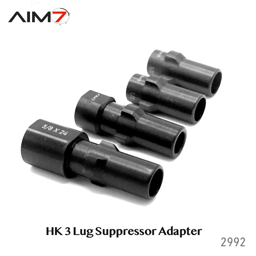 Aim7 3-Lug Muzzle Device Adapter 1/2x28, 1/2x36, 5/8x24, M135.1LH Tri-Lug