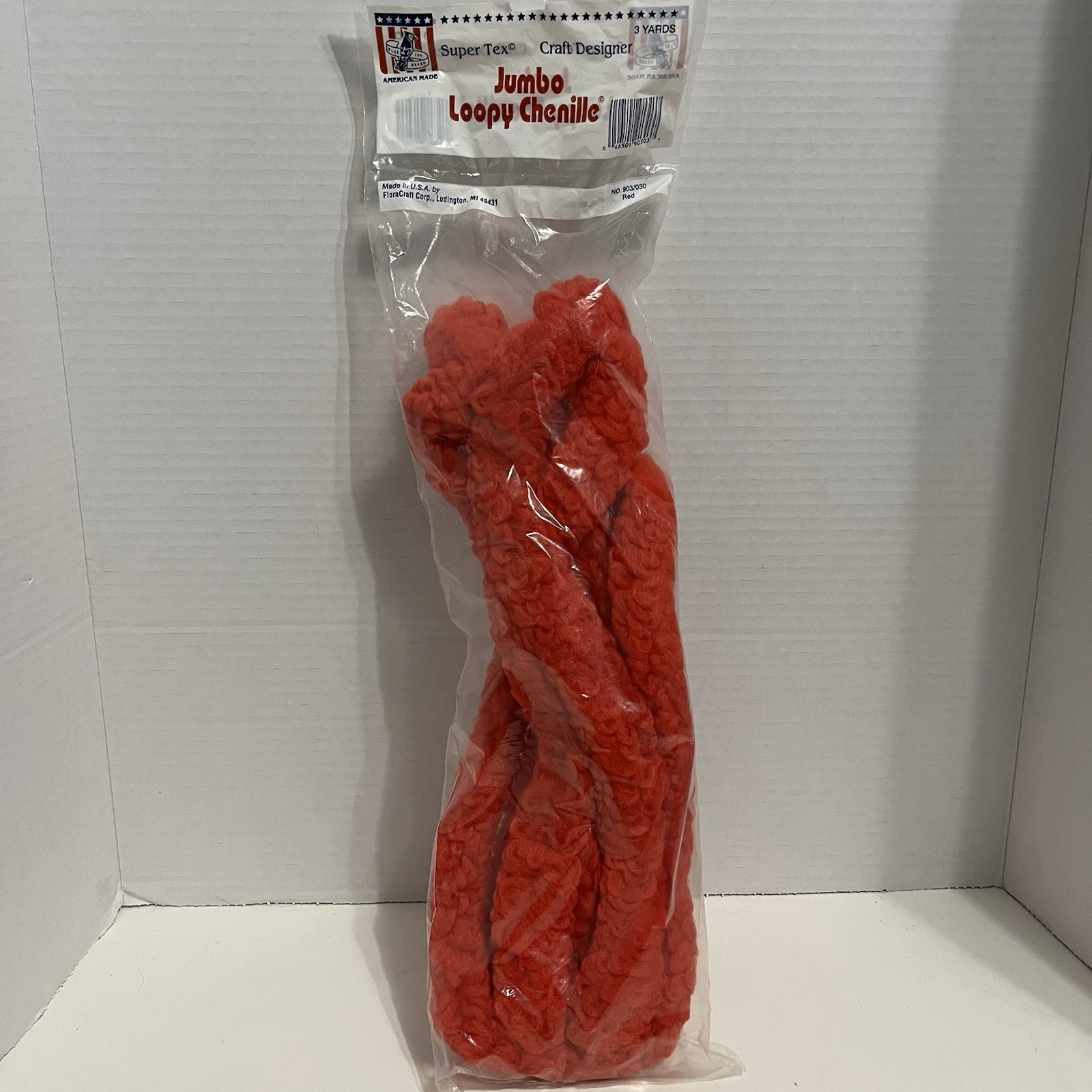 Super Tex Jumbo Loopy Chenille ~ 3 Yards  ~ Red ~  No 903/030 ~ Sealed