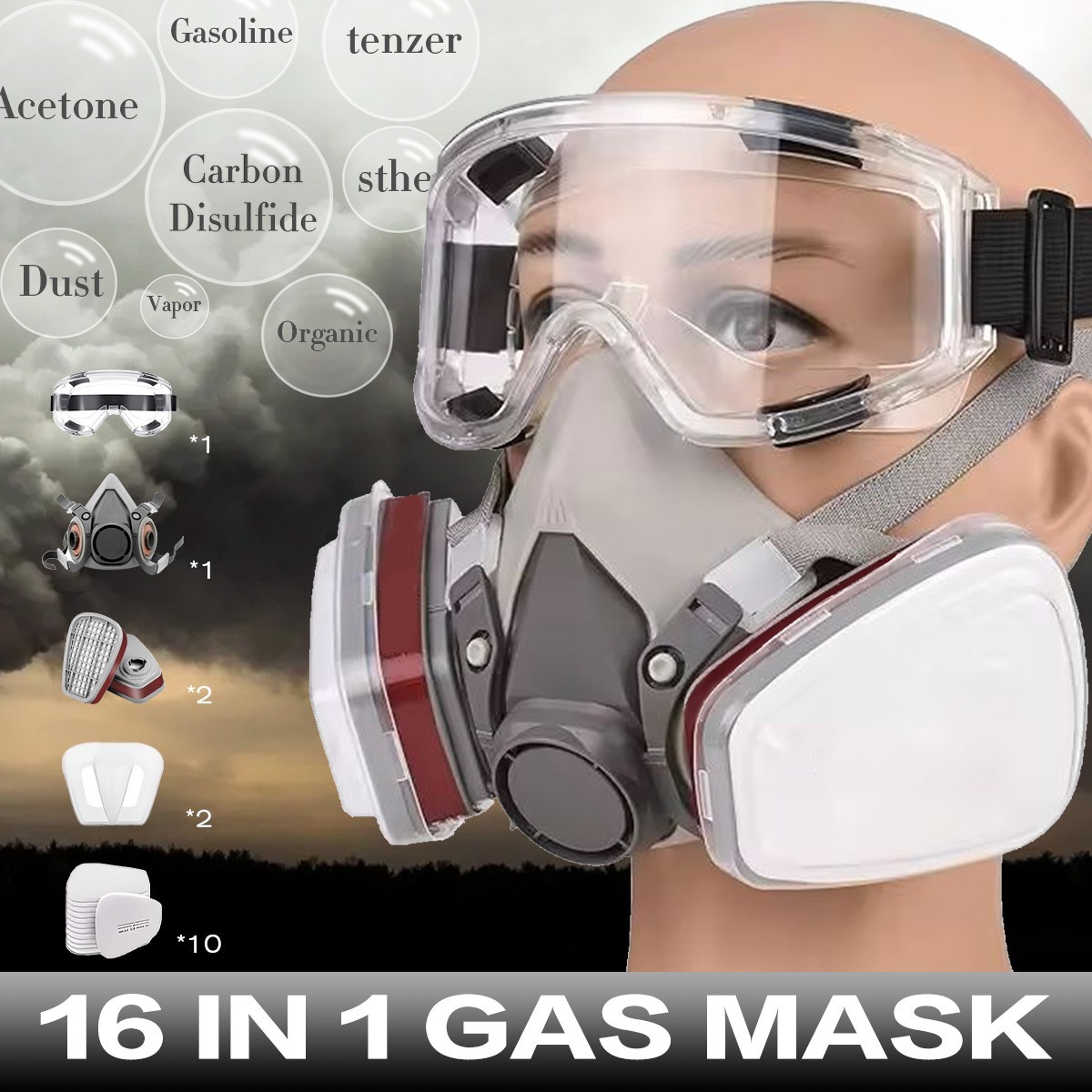 Full face gas mask 6200 respirator reusable safety protection eye protection