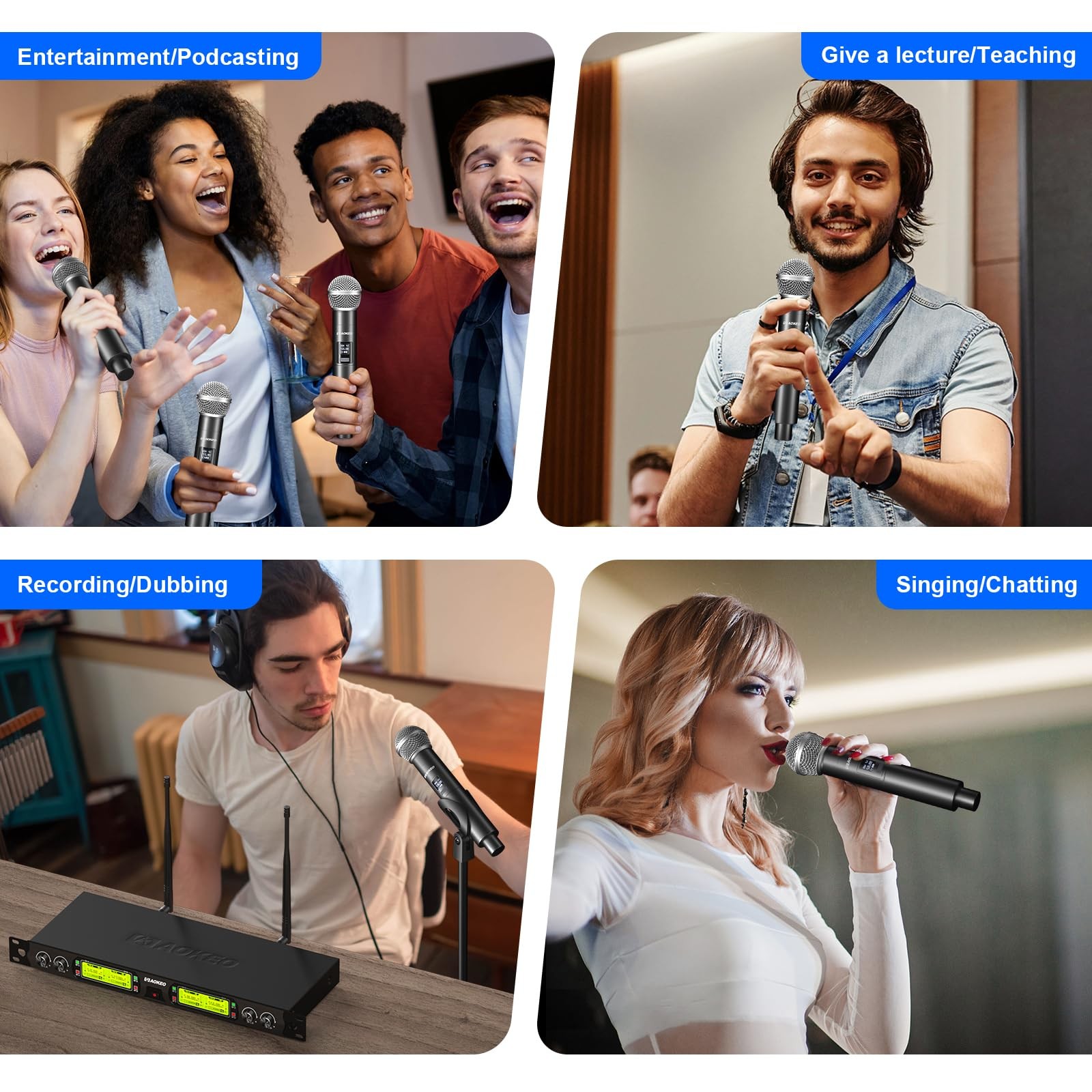4-Channel UHF Wireless Microphone System with 4 Handheld Mics for Events