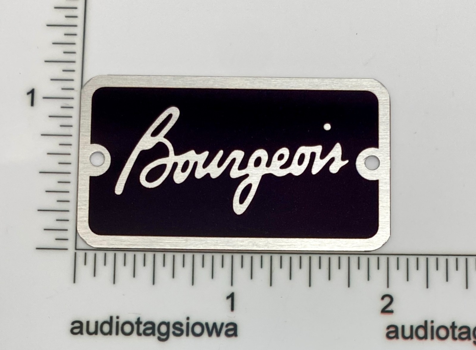 Bourgeois Guitar Case Logo Badge Silver on Black with Silver Screws