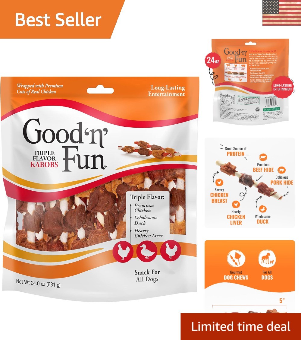 Long-Lasting Kabobs Dog Treats with Real Protein, Supports Dental Care, 24 oz