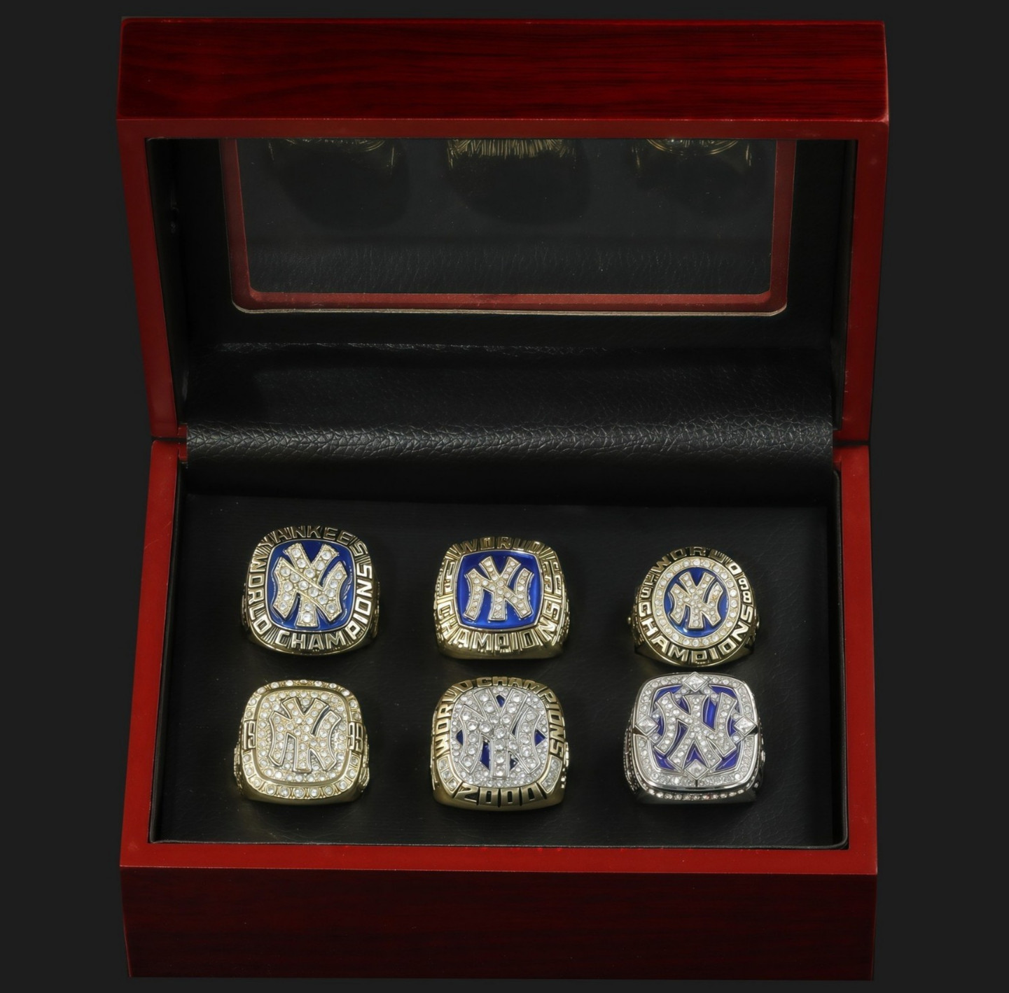 New York Yankees 6Pcs World Series Rings Set MLB With Display Box / Size 11