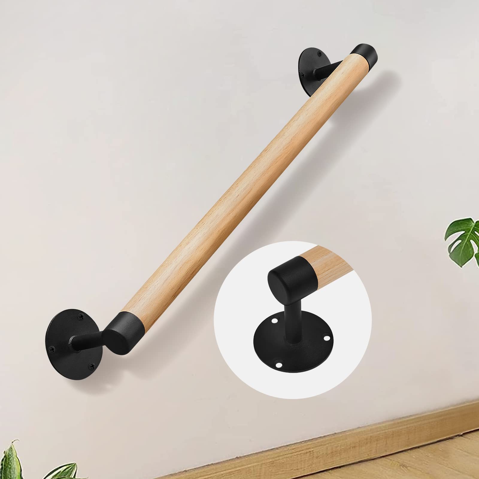 Purife 3 FT Wood Grab Bars Wall Mount Hand Rails for Indoor 3 FT, 1 Pack