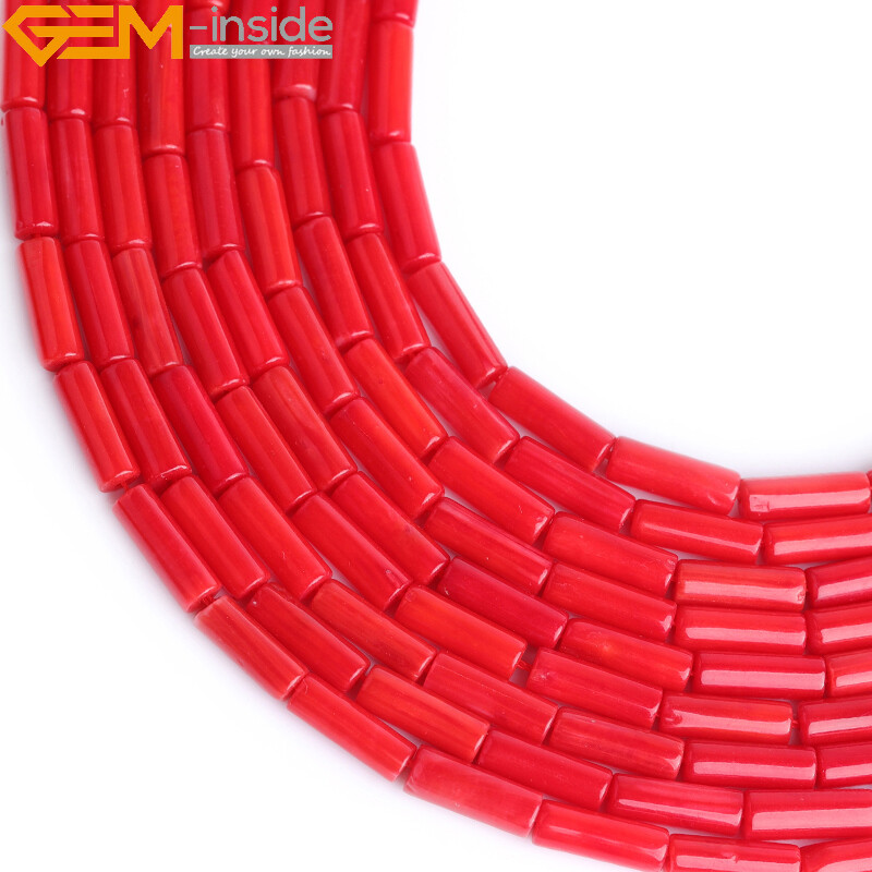 3x10mm Column Red Coral Gemstone Loose Beads for Jewelry Making Strand 15" DIY