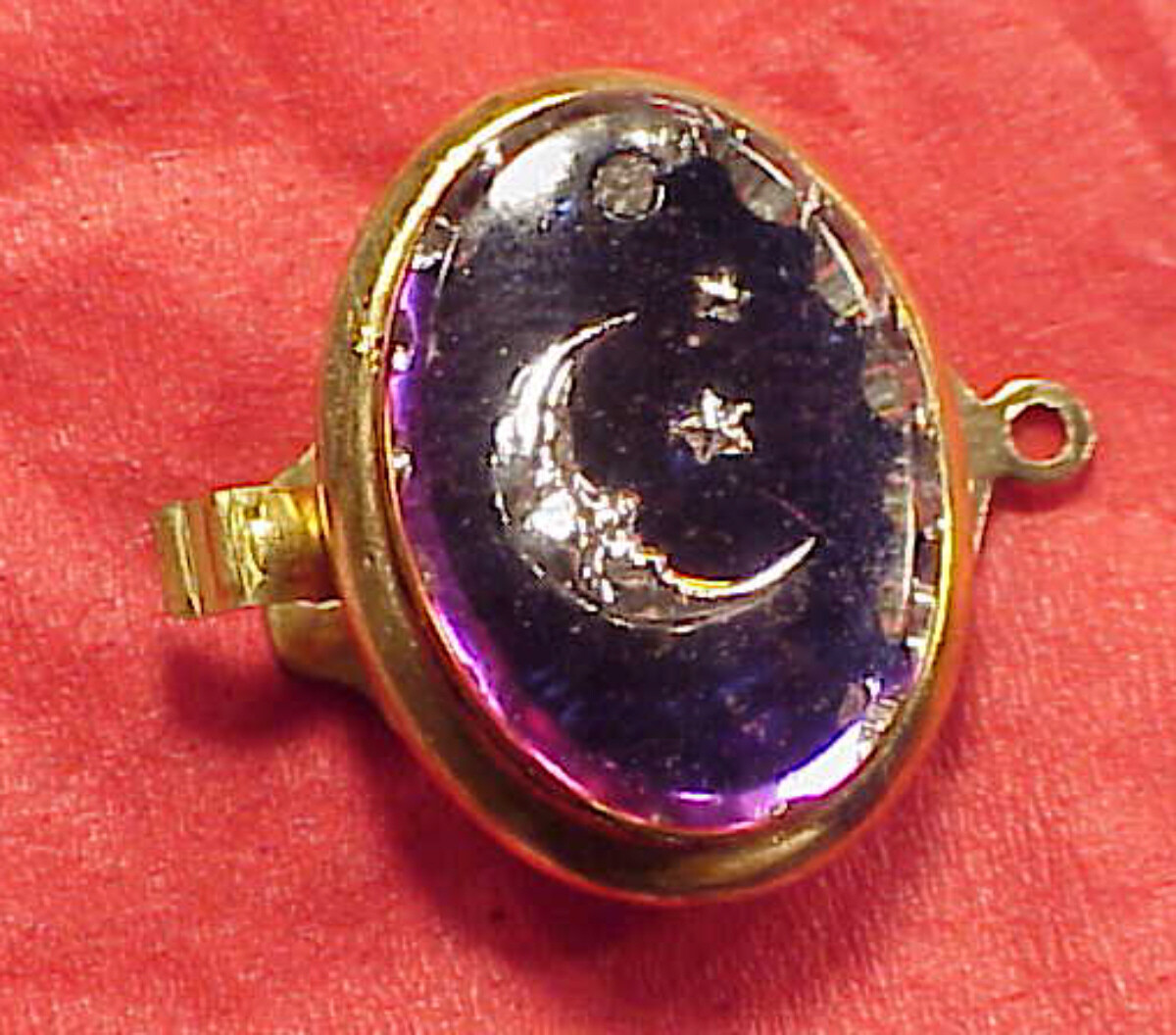 Vintage 20mmx15mm Necklace Clasp Connector1 Str Man in Moon Glass GoldPlated