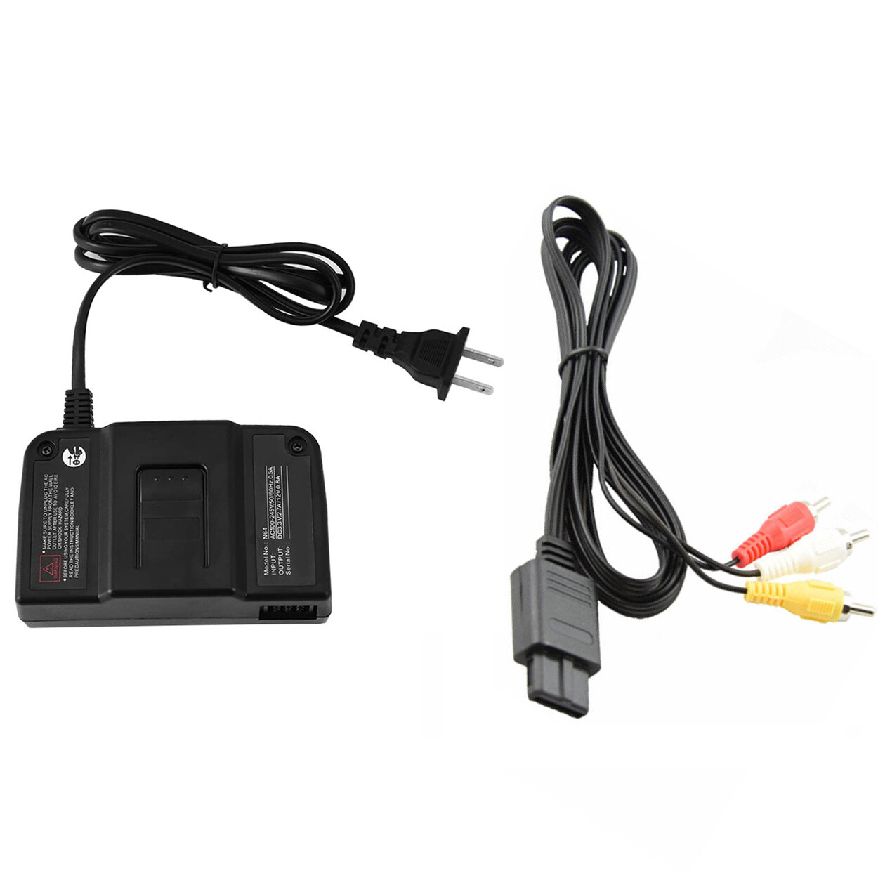 AC Adapter Power Supply &AV Cable Cord For Nintendo 64 N64 Bundle Lot Brand New