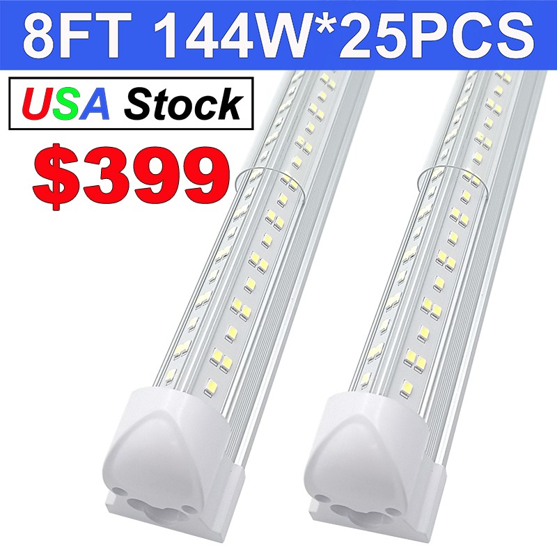 25 Pack Linkable T8 Led Tube Light Bulbs 8FT Led Shop Light Fixture 144W 6500K