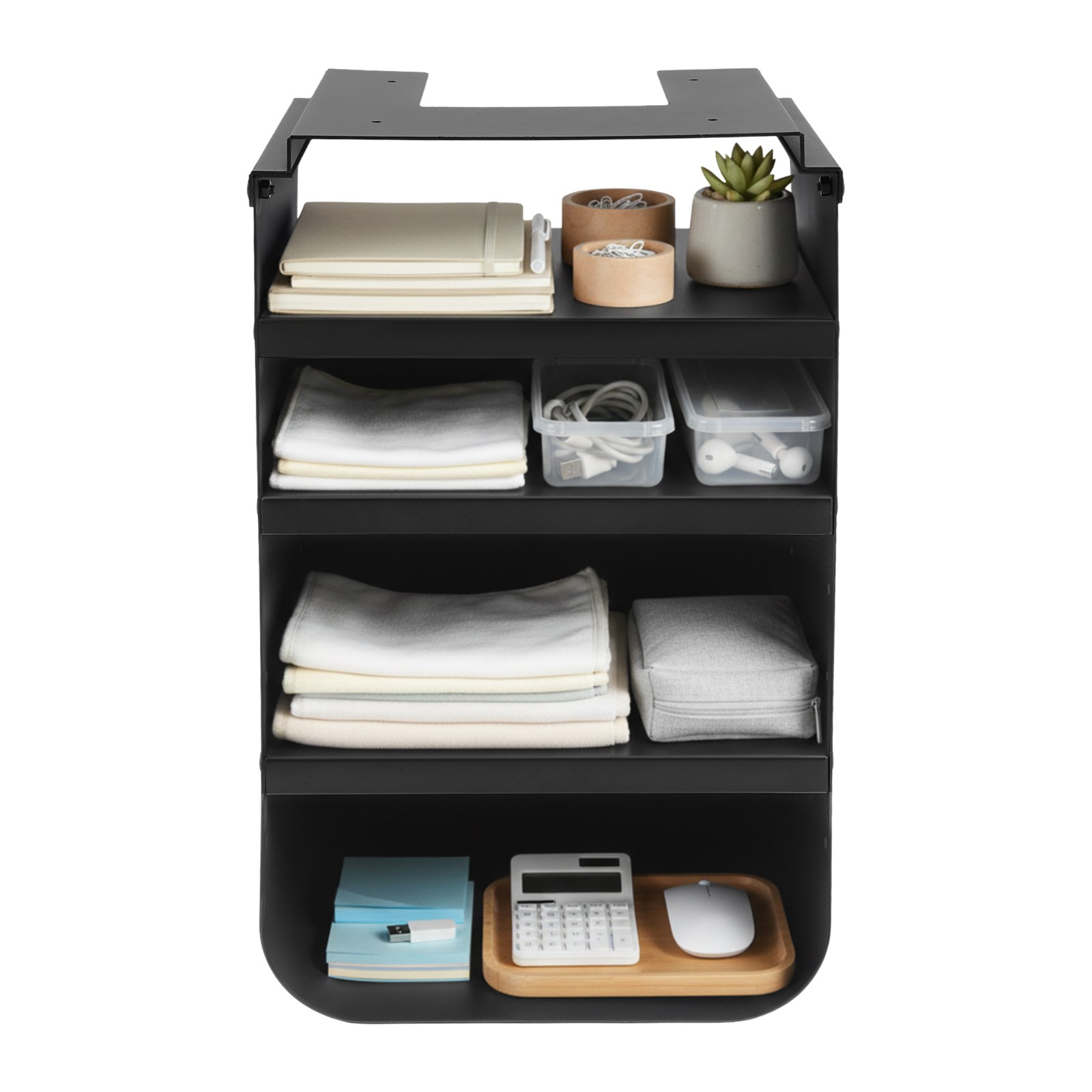 Black Under Desk Storage Cabinet, Height Adjustable High Capacity Shelving