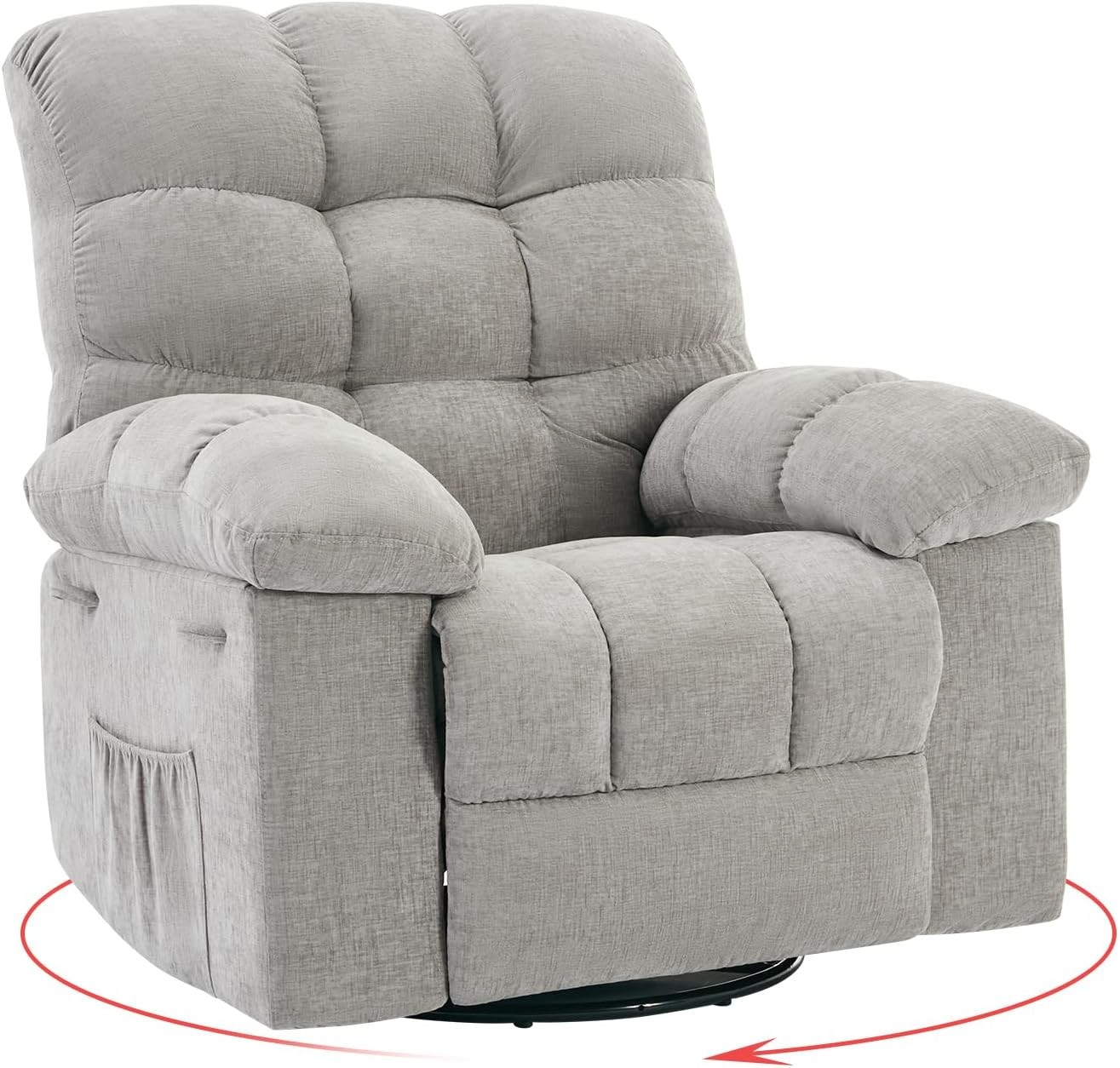 Rocking Recliner Chair Upholstered 360° Swivel Rocker Chair Deep Seat Light Gray