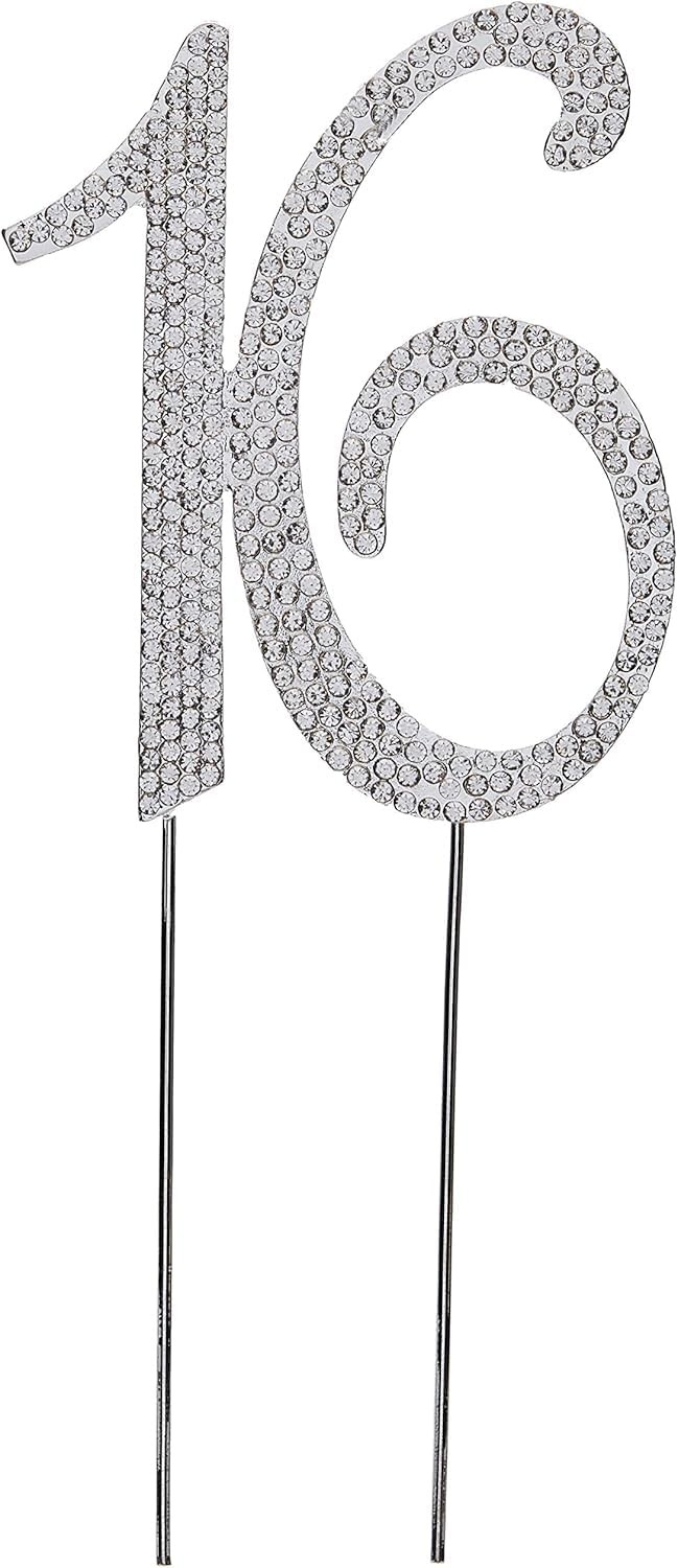 Silver Rhinestone 16Th Birthday Cake Topper For Memorable Celebrations