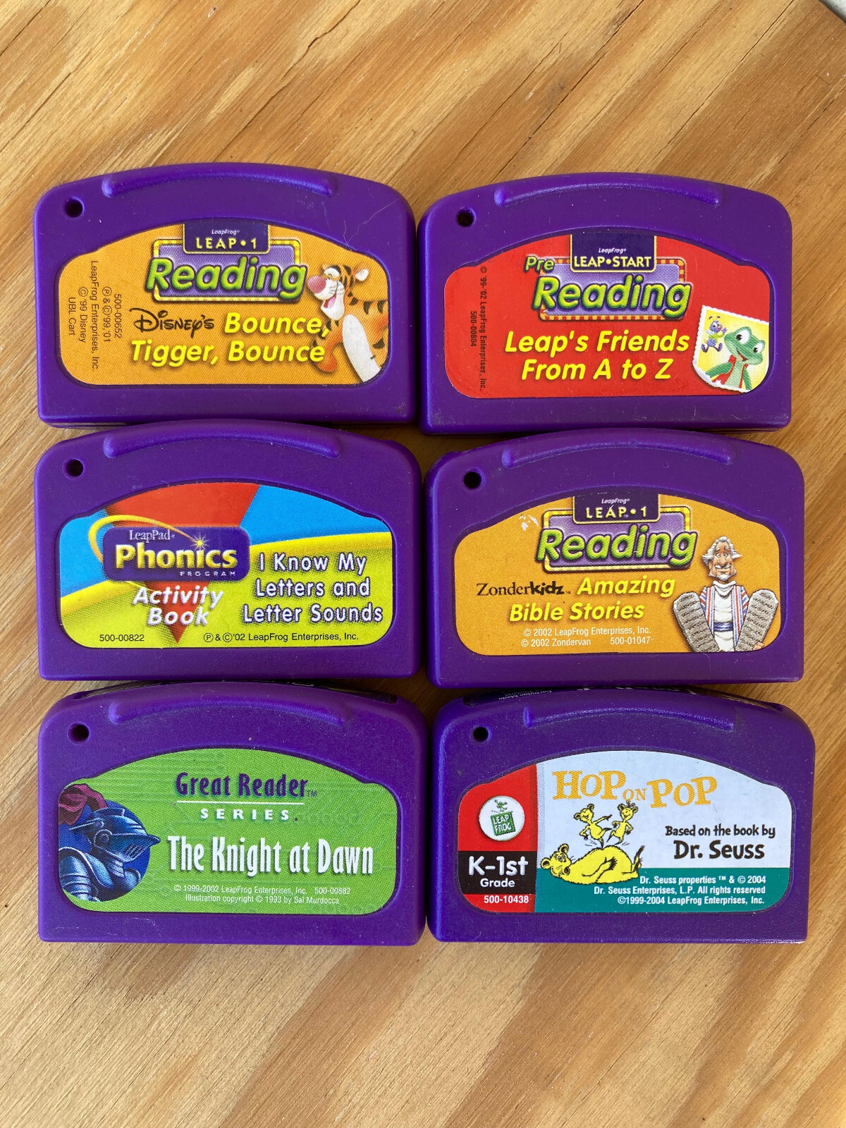 Lot 6 LeapPad Leap Frog cartridges Reading Phonics - Tigger - Bible - Hop on Pop
