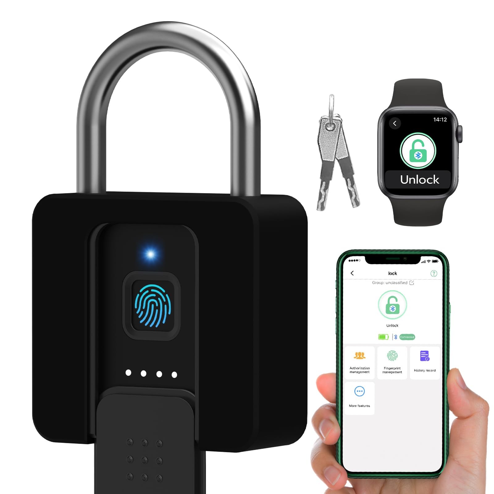 Fingerprint Padlock Dhiedas Heavy Duty Combination Lock Padlock Key Bluetooth