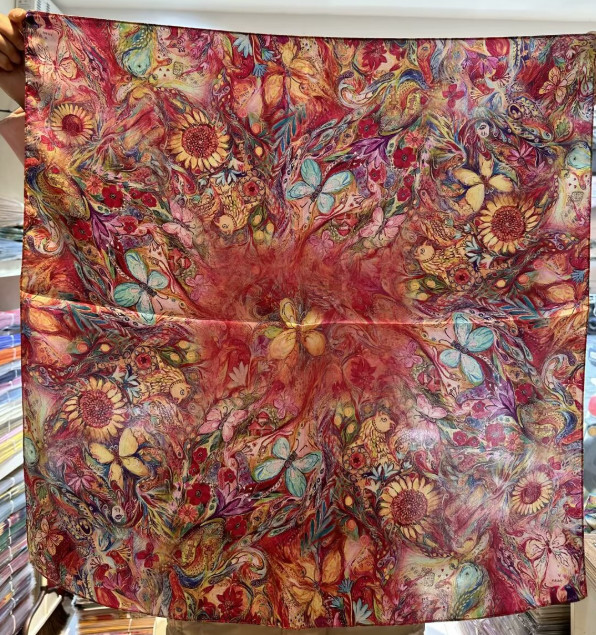 100% Mulberry Silk Scarf petal Print Neckerchief 65X65cm Bandana Shawl Wrap new