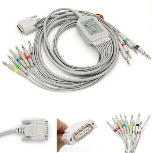 15pin 12Leads ECG EKG Cable Fit For Edan SE-601A,SE-601B,SE-601C Banana 4.0