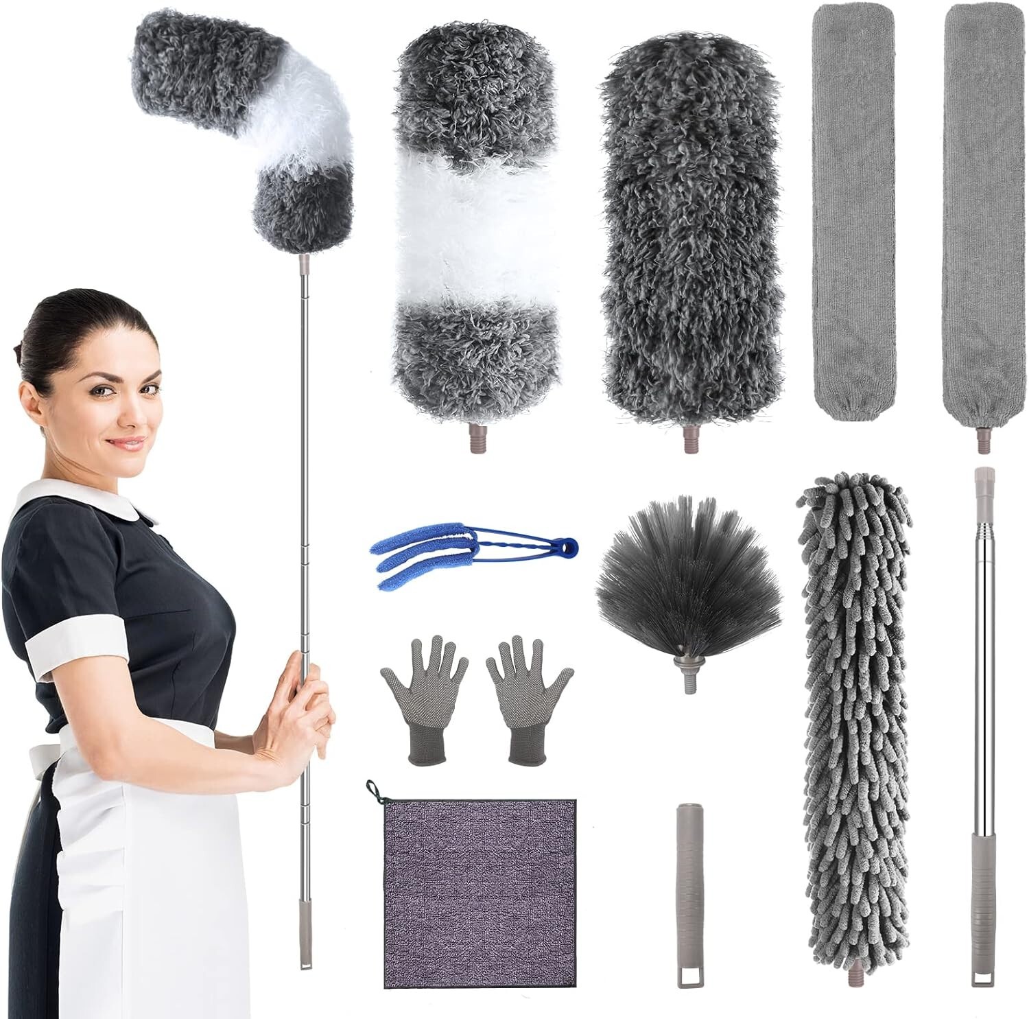 Microfiber Feather Duster with Extension Pole - Reusable & Washable - 12PCS Set