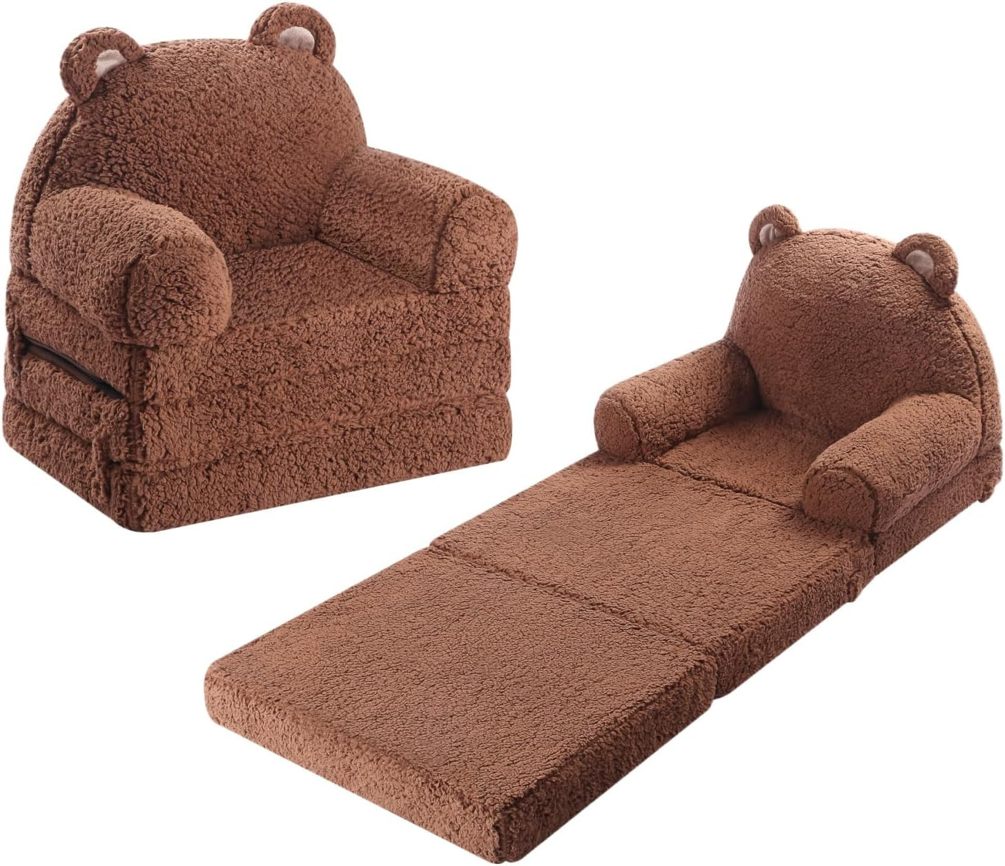 Kids Sofa, Sherpa Couch with Tri-Layer Foam Cushions, Comfy Seating for Kids Age