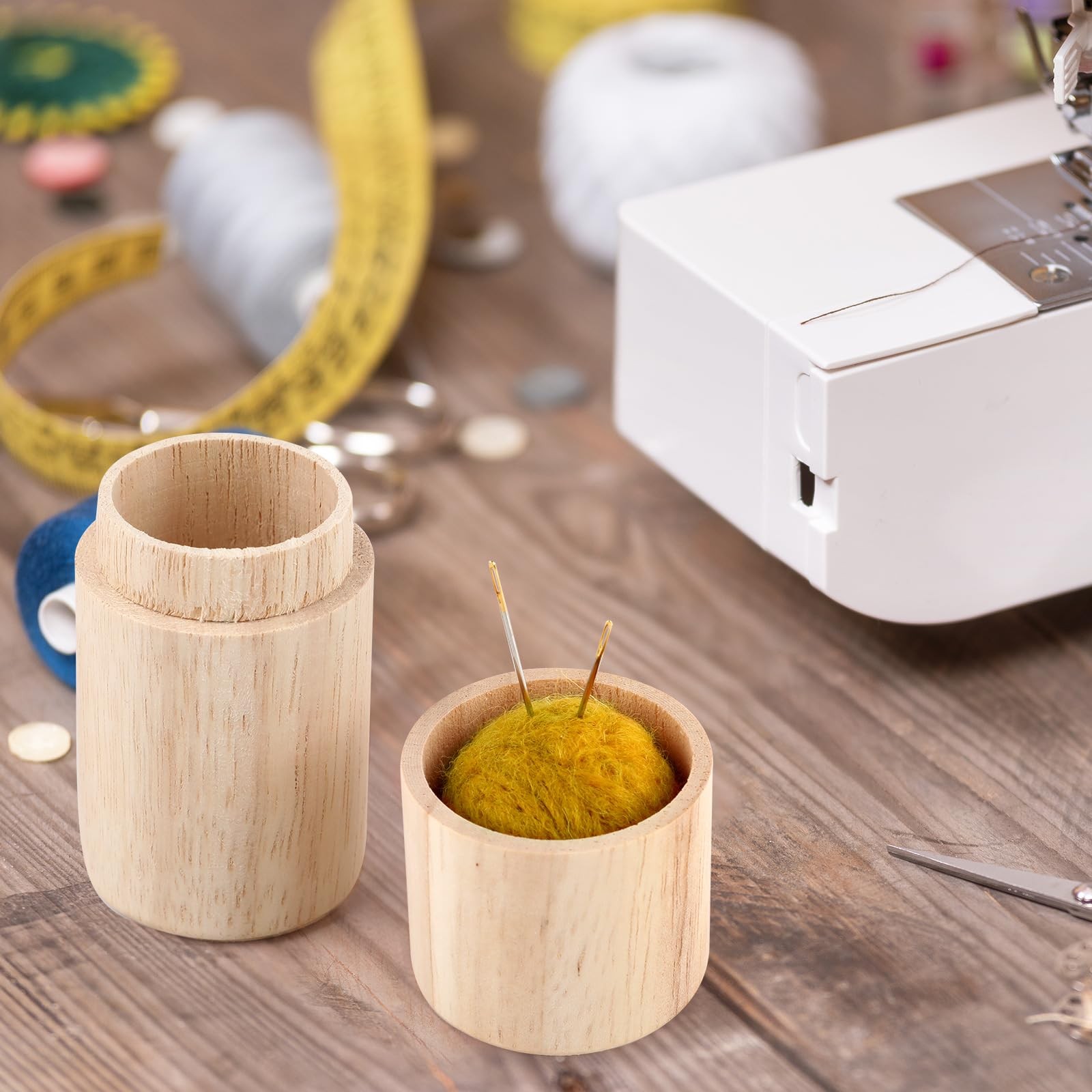 Wooden Sewing Case,Portable Needle Storage Case with 12 Yellow