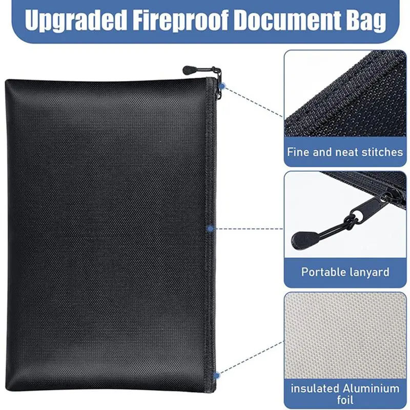 2000℉ Fireproof Document Pouch Fire Proof Money File Bag Waterproof Safe Cash