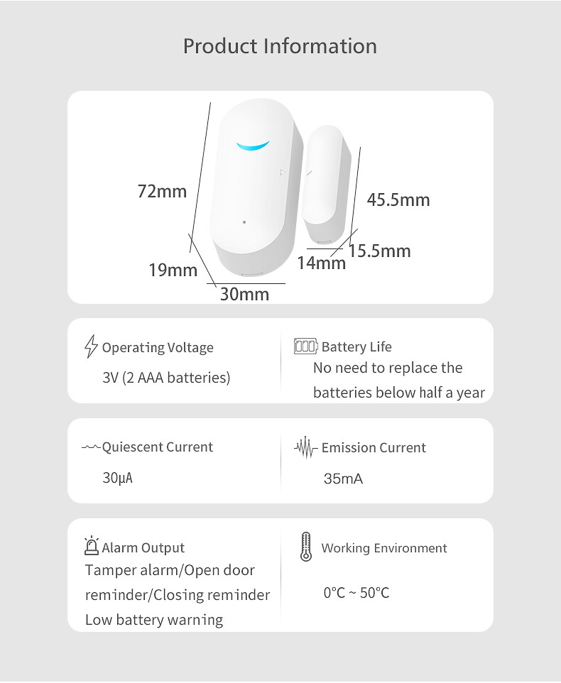 WiFi Wireless Smart Door Window Sensor Detector Safe Alarm for Alexa Google Home
