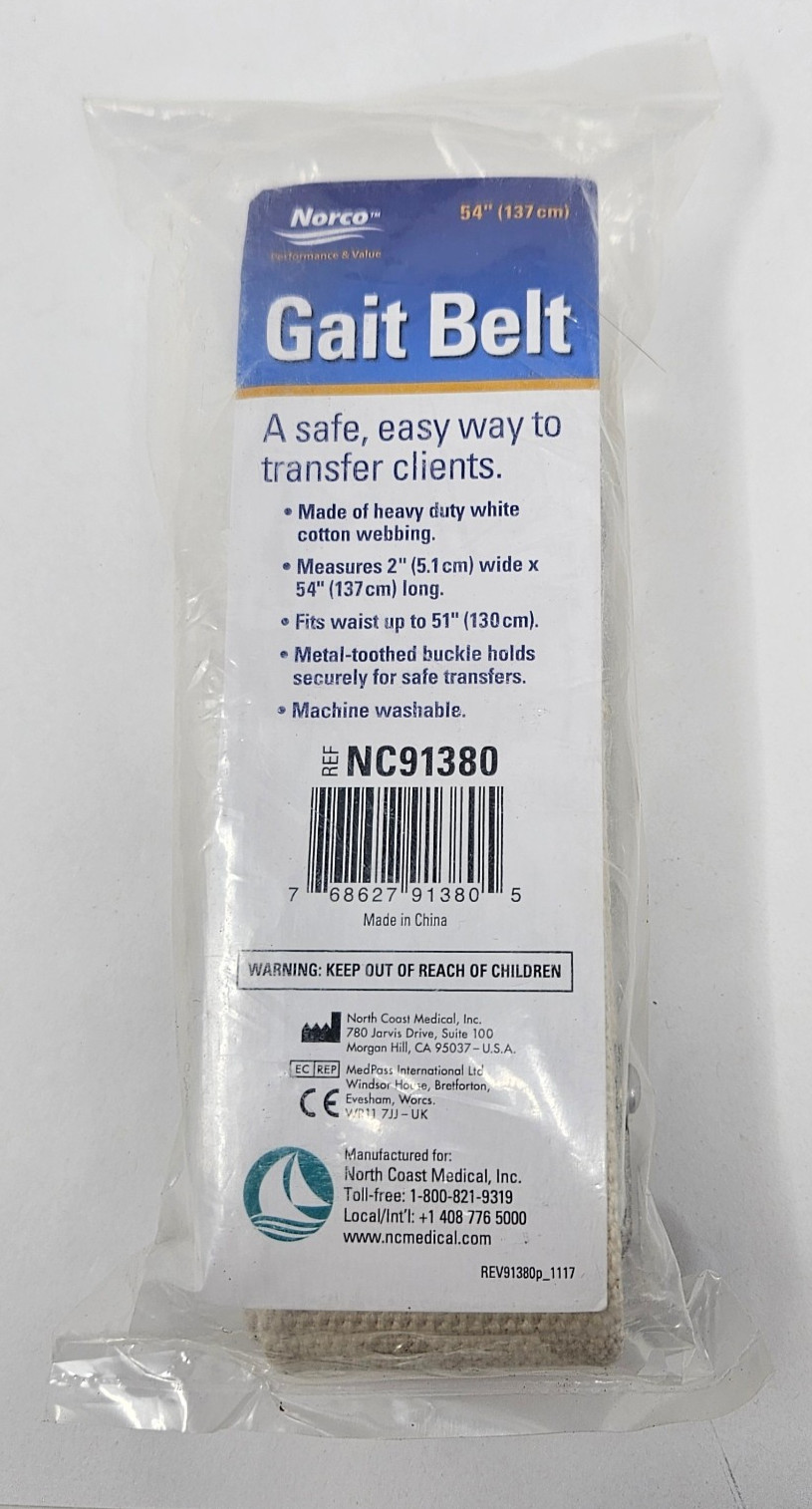 Norco Cotton Gait Belt 54"x2" White