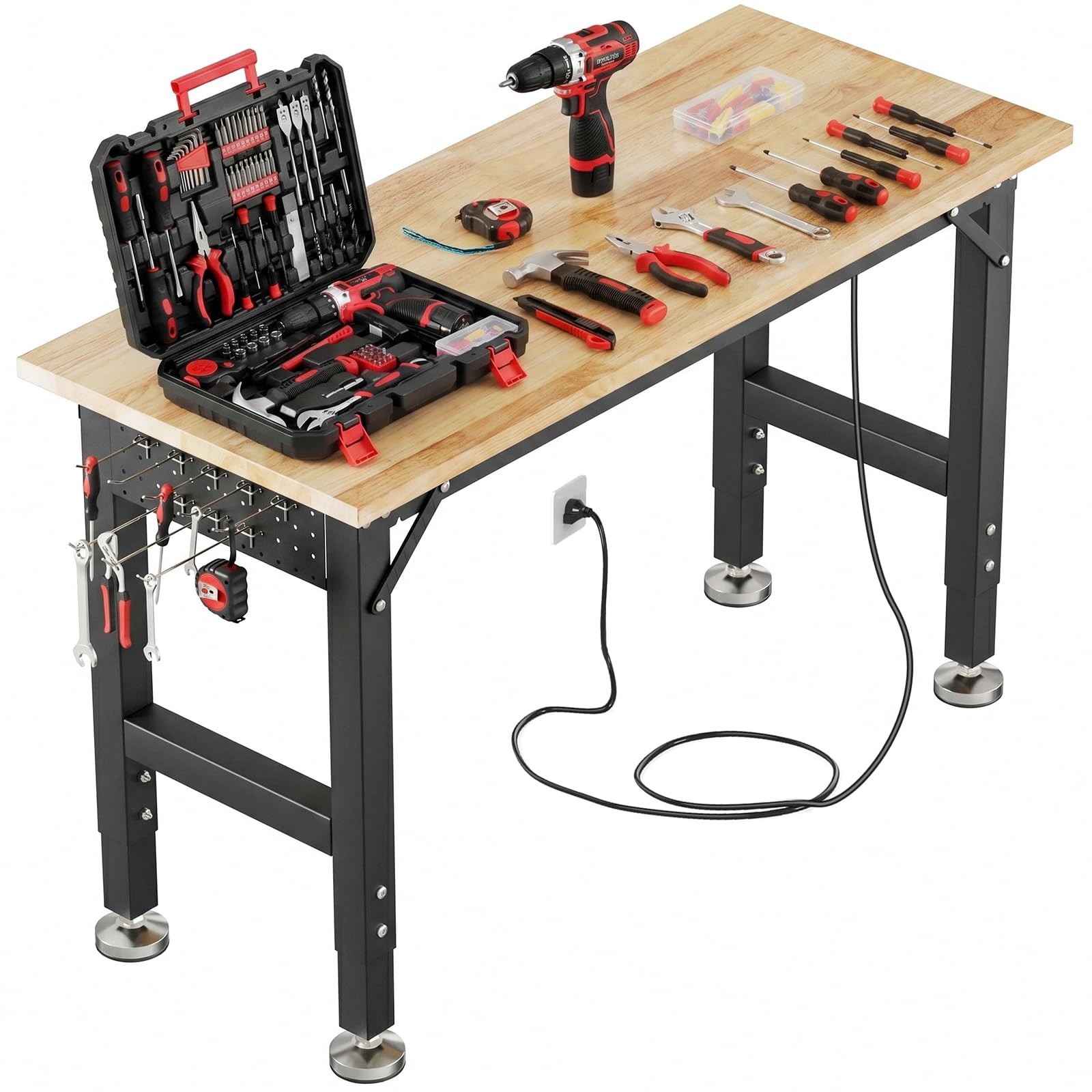 48"x20" Heavy Duty Workbench 2000 LBS Capacity with Power Outlet & Pegboard