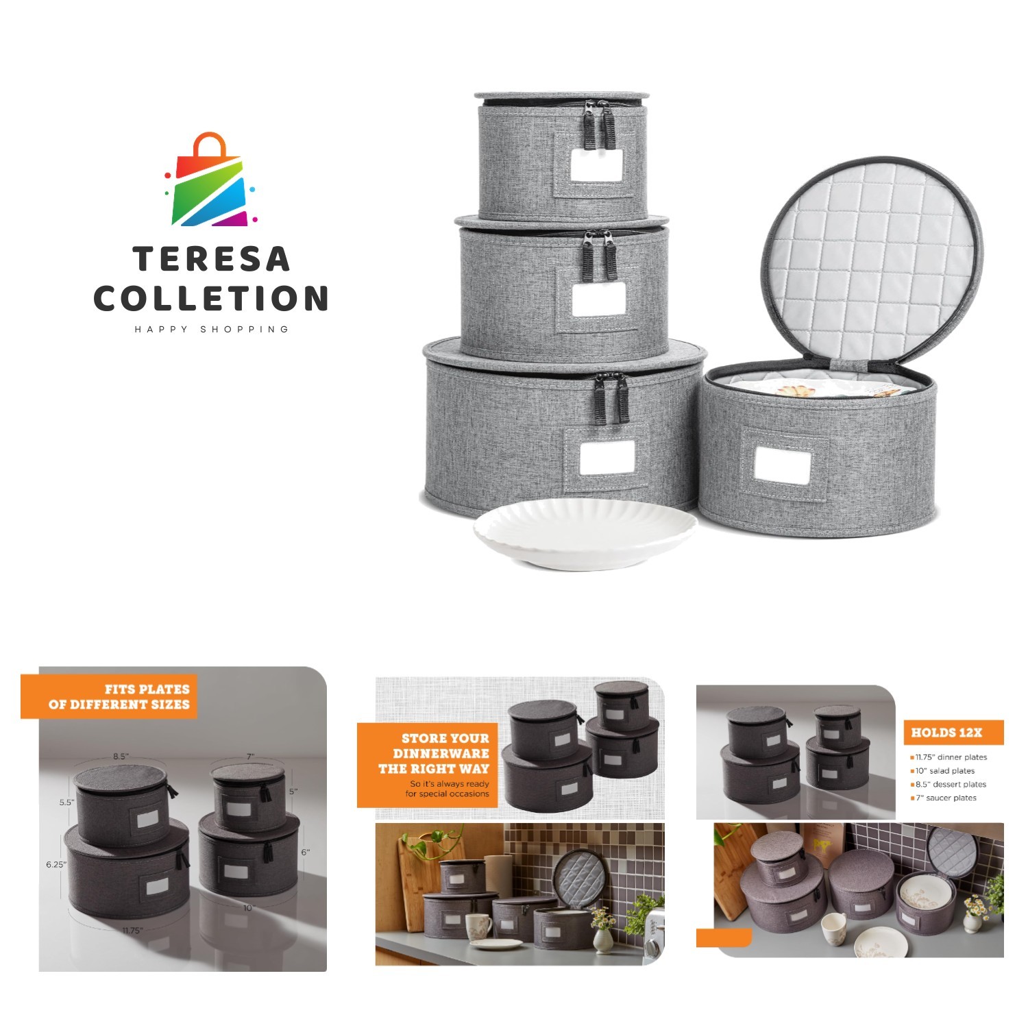 Luxury Gray China Storage Boxes with Dividers – Ideal for Dinnerware Protection