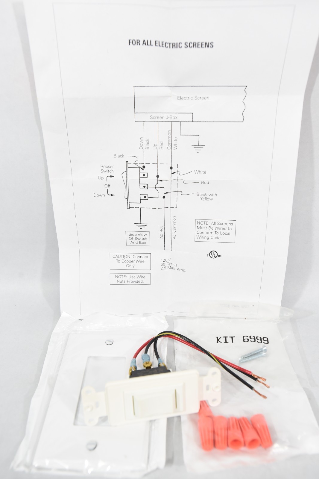 Up Down Switch For Da-lite Tensioned Advantage Electrol 84401 Projection Screen
