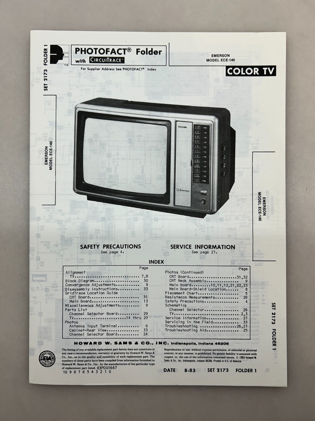 Emerson ECE-140 Service Manual Sams Photofact Free Shipping