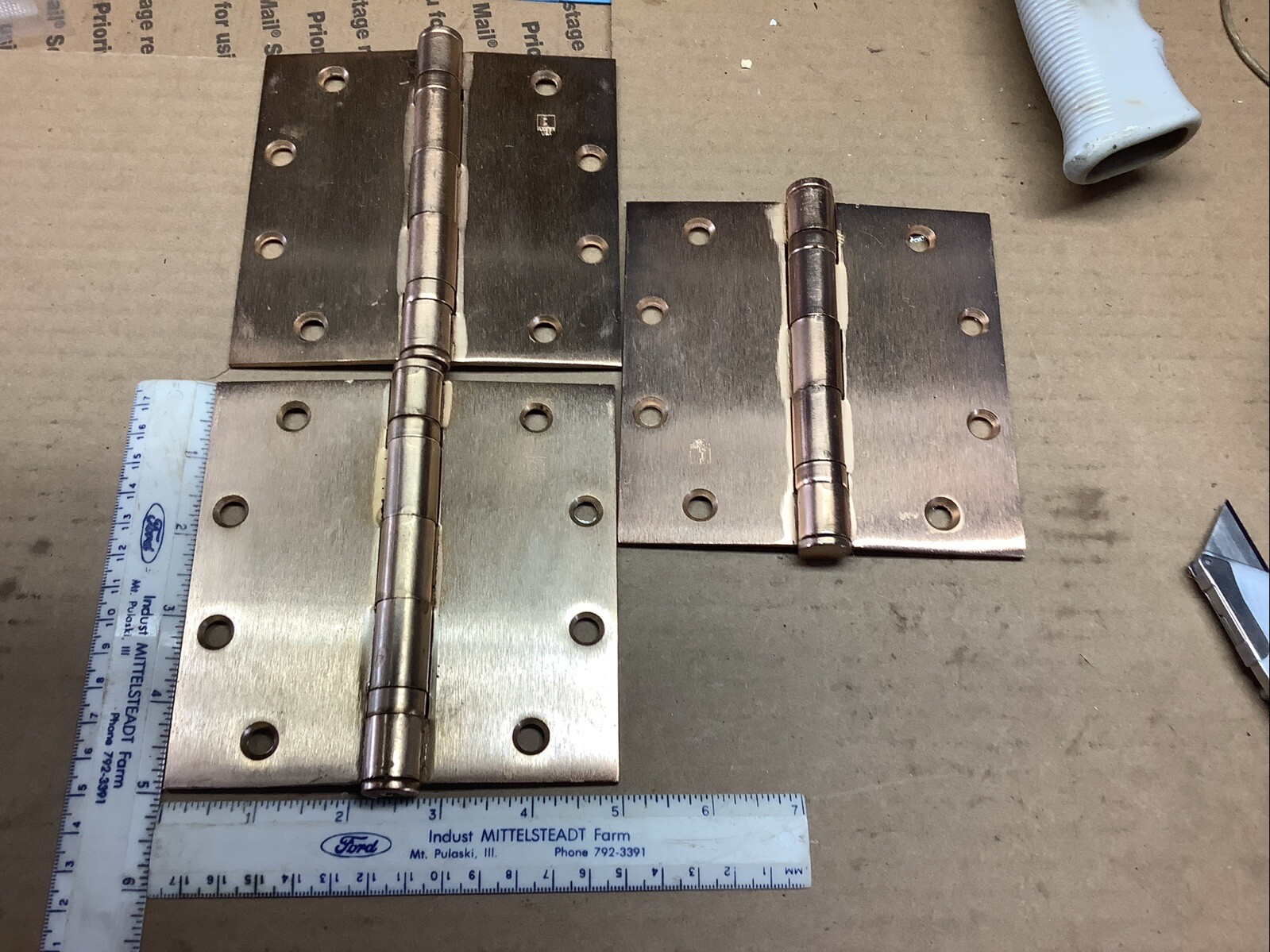 Lot of 3, Hager 5” X 5” Plated Butt Hinges/ Ball Bearing , No Screws
