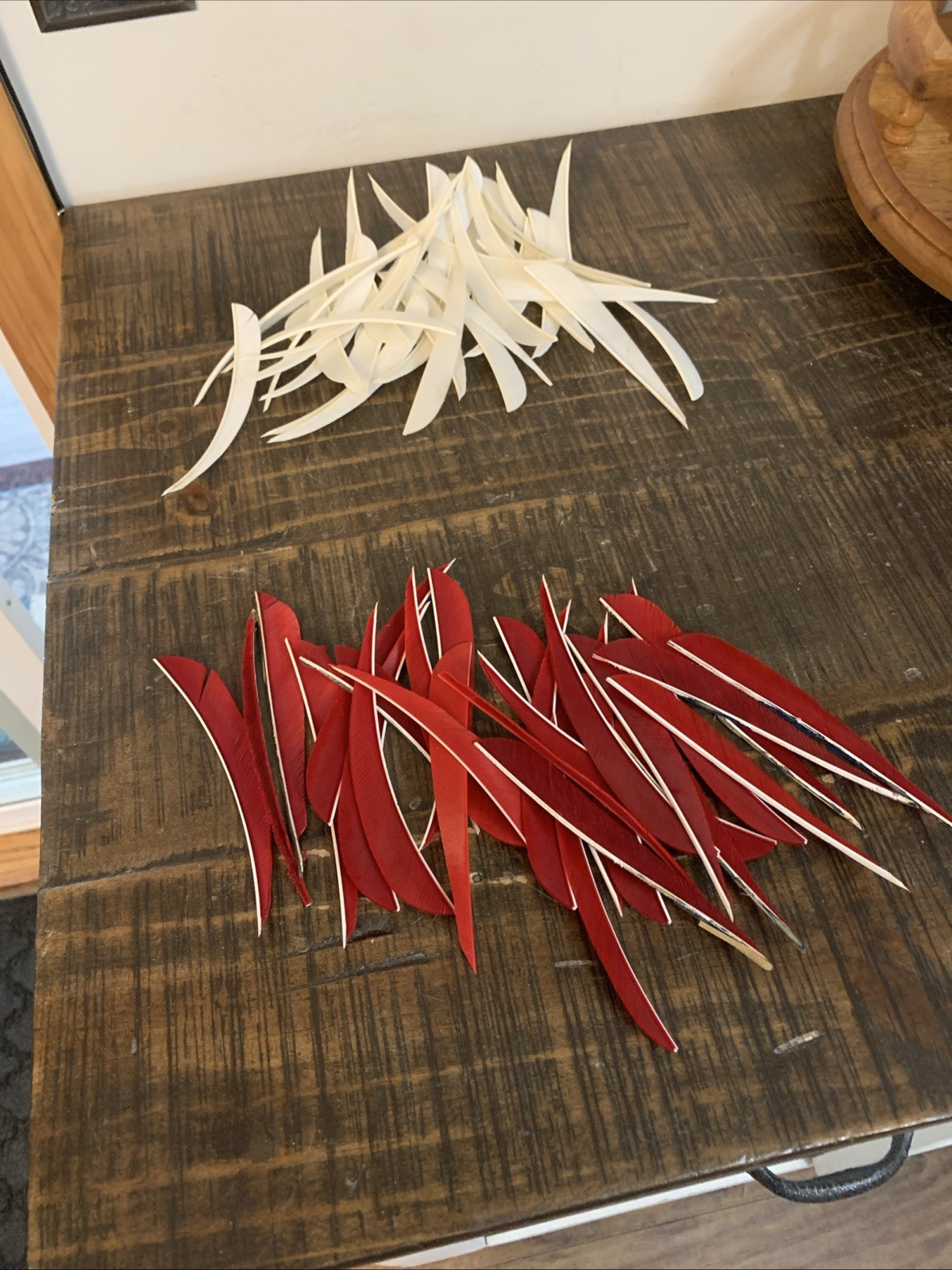 Lot of 62 arrow vane feathers fletches 36 white 5 inch, 26 Red 5 Inch