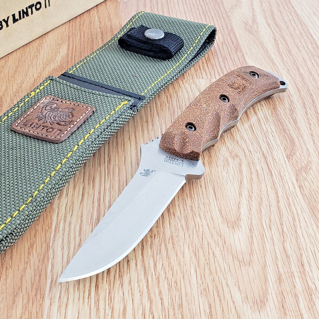 Linton Cutlery Fixed Knife 3.75" Stainless Steel Full Tang Blade Rubber Handle