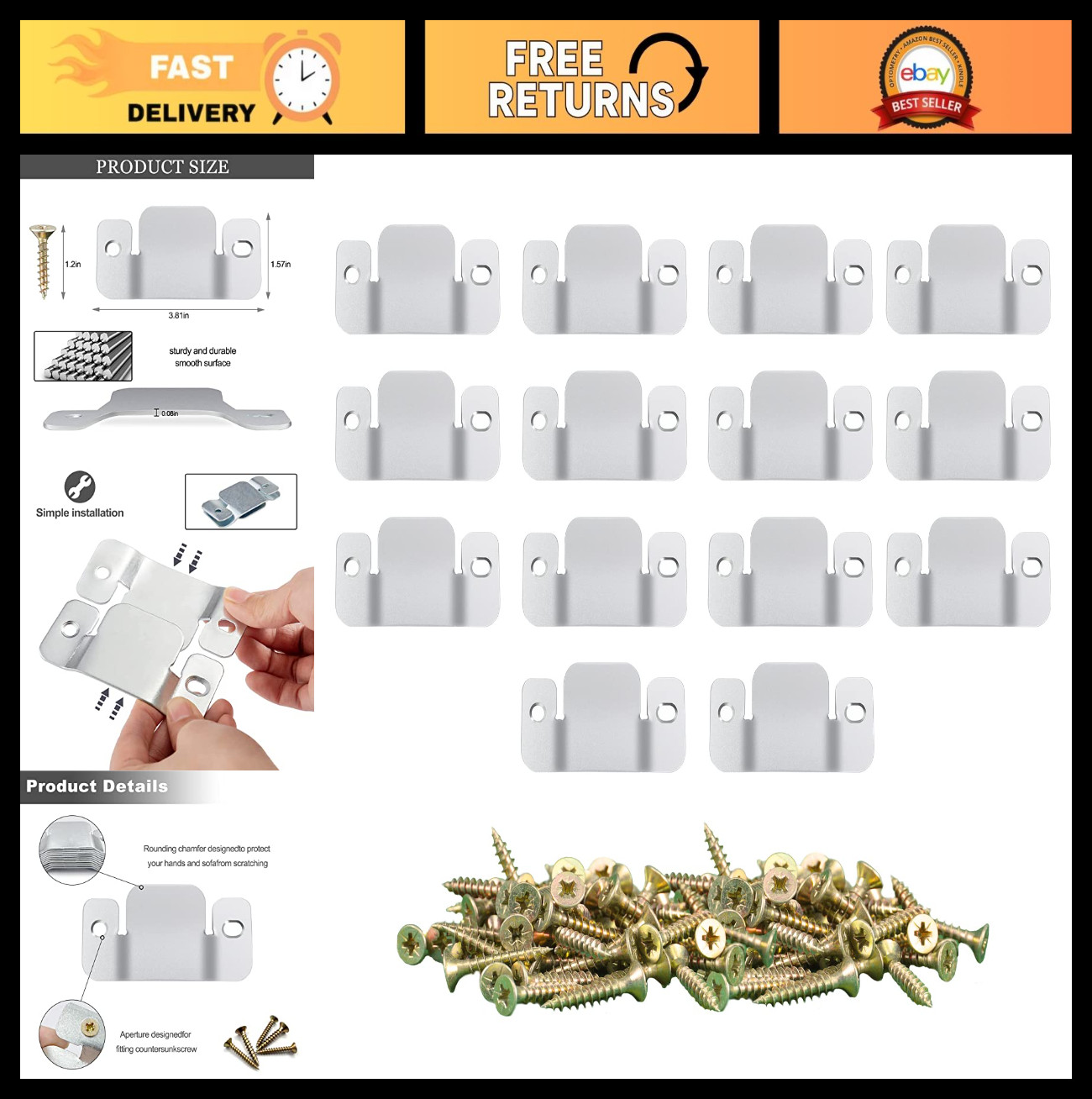 14 Pcs Sectional Couch Connectors Clips - Metal Sofa Interlocking Furniture Set
